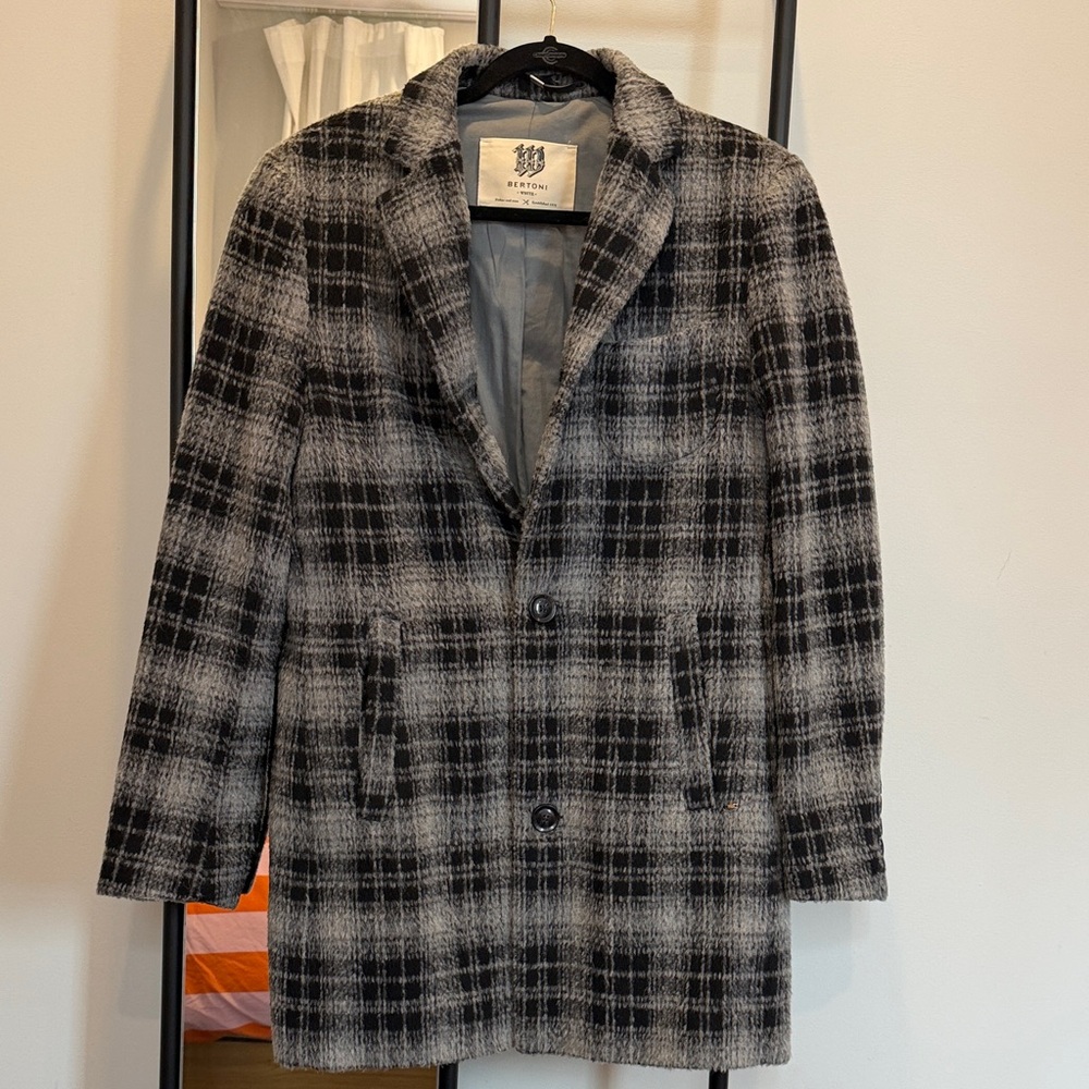 Elegant Black and Gray Plaid Trench Coat